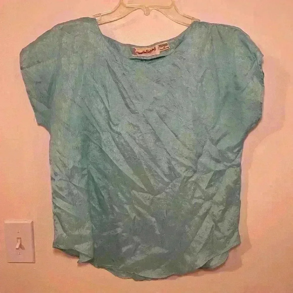 Vintage Diane Von Furstenberg Mint Blue Crinkle Dolman Sleeve Top Small - Picture 1 of 6